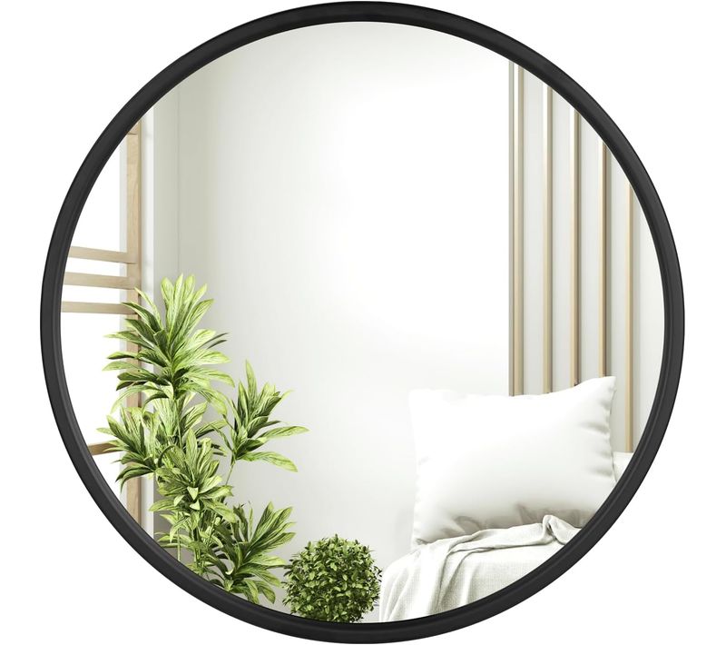 Miroir Rond Mural Cadre En Métal Noir.miroir Décoratif Pour Salle De Bain/chambre/salon.40x40cm