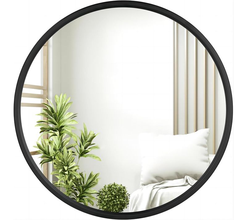 Miroir Rond Mural.cadre En Métal Noir.miroir Décoratif Pour Salle De Bain/chambre/salon/.50x50cm