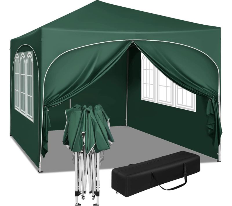 Tonnelle De Jardin 3x3m. Pergola Pliante Avec 4 Parois Latérales. Imperméable. Vert