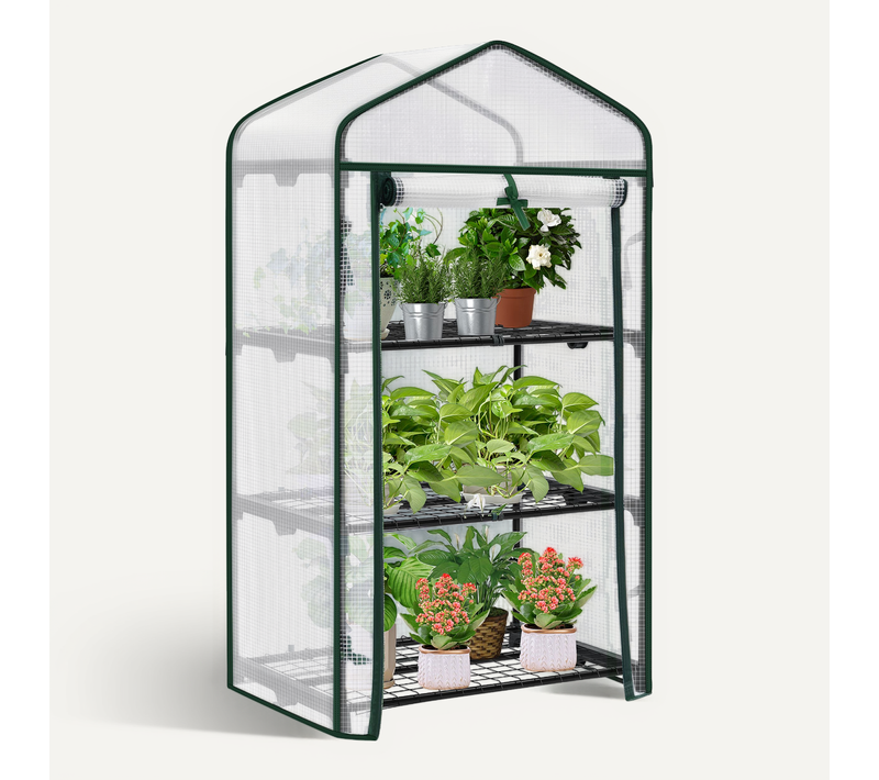 Serre De Jardin Avec Étagères Métalliques à 3 Niveaux.bâche Renforcée En Pe.69x49x125cm.blanc