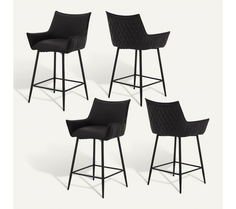 Lot De 4 Tabourets De Bar, Chaise De Salle à Manger En Similicuir Avec Pieds En Métal, Anthracite