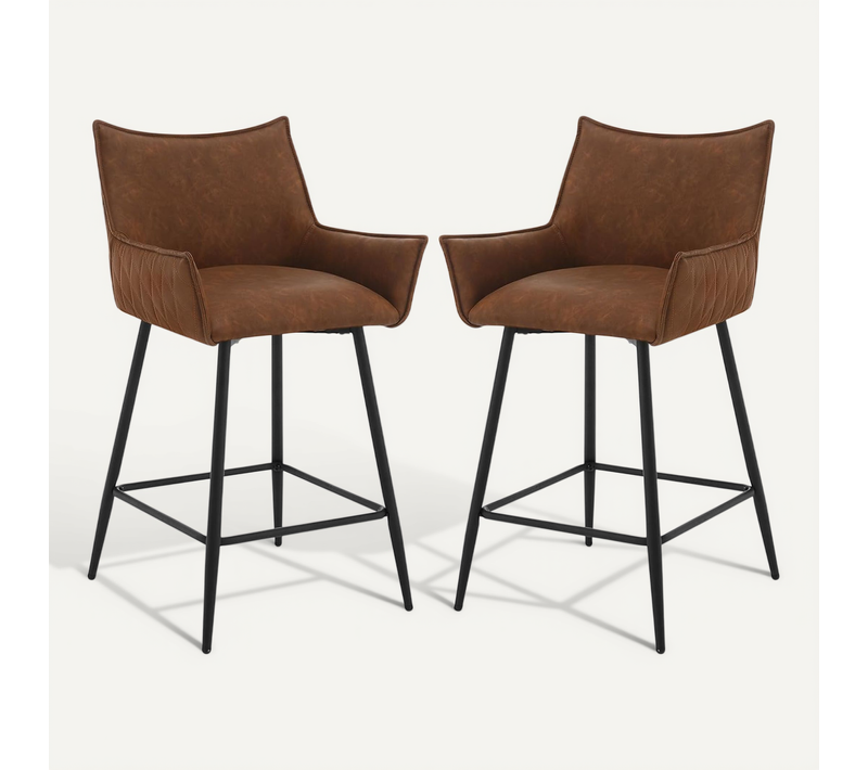 Lot De 2 Tabourets De Bar, Chaise De Salle à Manger En Similicuir Avec Pieds En Métal, Marron