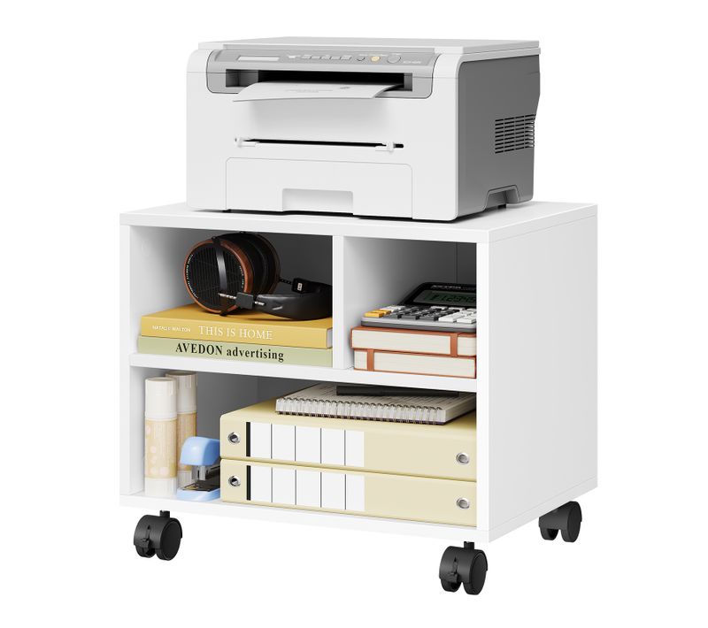 Caisson De Bureau Sur Roulettes, Meuble De Rangement Avec 3 Compartiments, Mobile, 40x30x35cm, Blanc