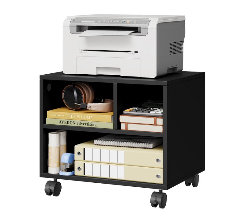 Caisson De Bureau Sur Roulettes,Meuble De Rangement Avec 3 Compartiments,Mobile,40x30x35cm,Noir