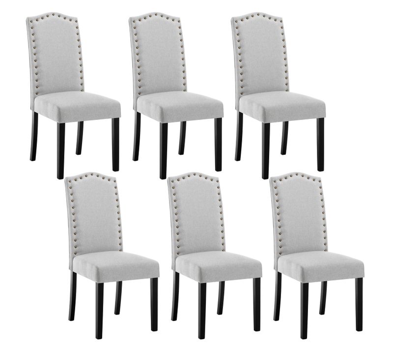 Lot De 6 Chaises Salle à Manger, Chaise Cuisine, Siège Rembourré En Lin, Pieds En Bois, Gris Clair