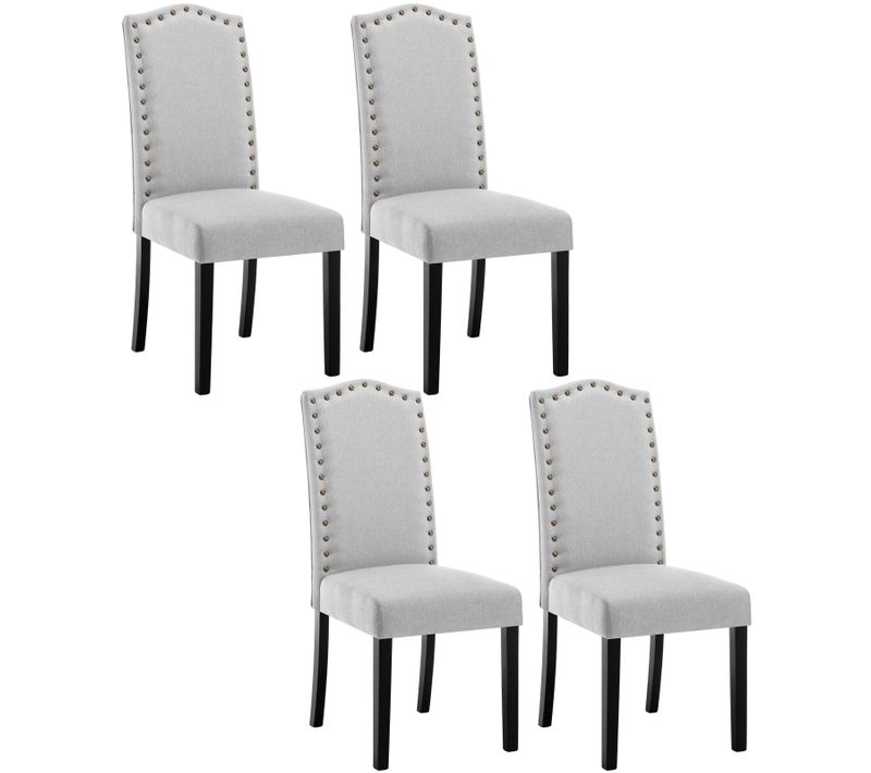 Lot De 4 Chaises Salle à Manger, Chaise Cuisine, Siège Rembourré En Lin, Pieds En Bois, Gris Clair
