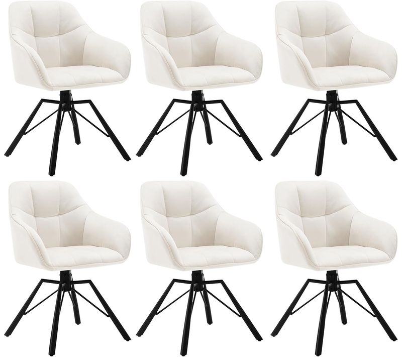 Lot De 6 Chaises Salle à Manger, Pivotante, Scandinave, Rembourrée En Velours, Crème