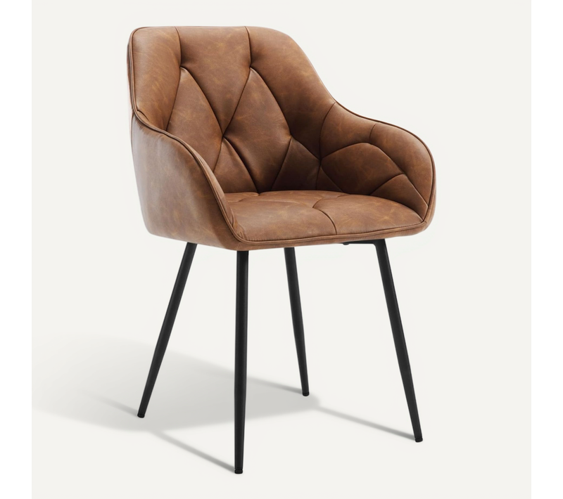 Chaise De Salle à Manger Rembourrée, Pieds En Métal, Ergonomique, En Simili Cuir Vintage, Marron