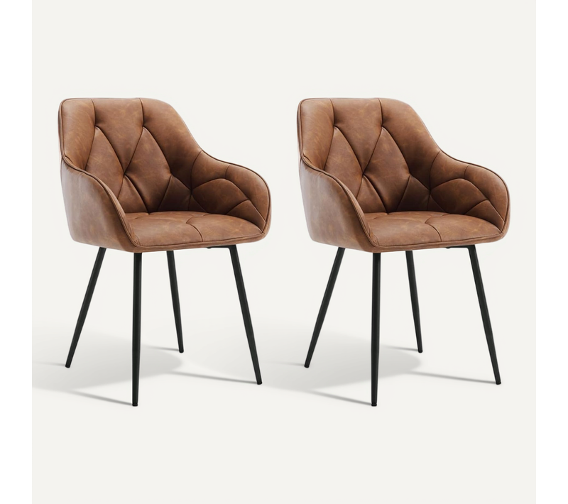 Lot De 2 Chaise De Salle à Manger Rembourrée, Pieds En Métal, En Simili Cuir Vintage, Marron
