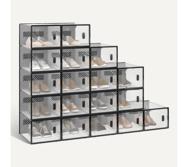18 X Boîtes à Chaussure, Meuble Chaussures En Plastique, Empilable, Transparente
