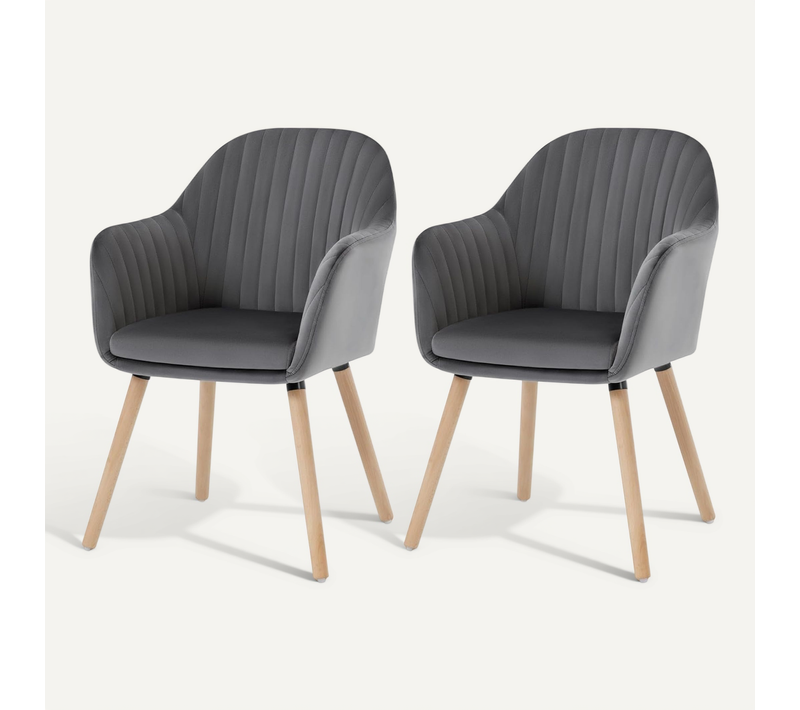 2x Chaise De Salle à Manger Pour Cuisine/Salon/Café En Velours + Bois Massif,Gris Foncé