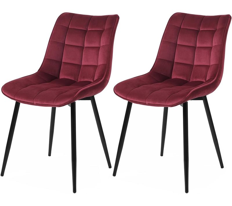 2x Chaises De Salle à Manger Chaise De Cuisine Siège En Velours Pieds En Métal Bordeaux