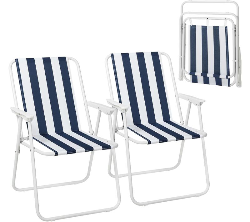 Lot De 2 Chaise De Camping Pliante,chaise Pliable Légère,chaise De Pêche Avec Accoudoirs,blanc+bleu