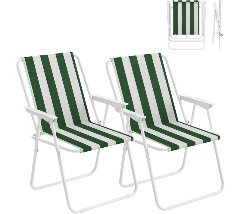 Lot De 2 Chaise De Camping Pliante,Chaise Pliable Légère,Chaise De Pêche Avec Accoudoirs,Blanc+Vert