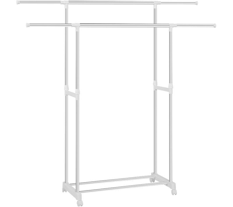 Penderie à Tringle Extensible Sur Roulettes,(75,5–151,5)x(94–171)x42cm,argenté+blanc