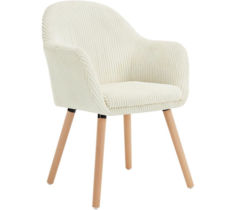 Chaise De Salle à Manger Rembourrée En Velours Côtelé,chaise De Cuisine,pieds En Bois Massif,beige