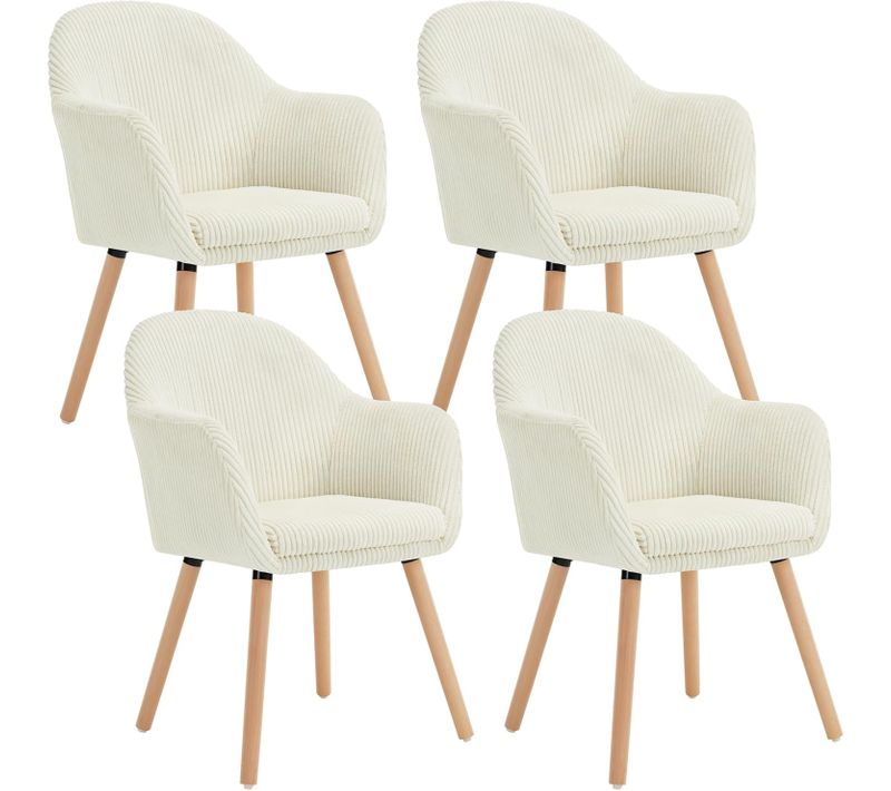 Lot De 4 Chaise De Salle à Manger Rembourrée En Velours Côtelé,chaise Cuisine,pieds En Bois,beige
