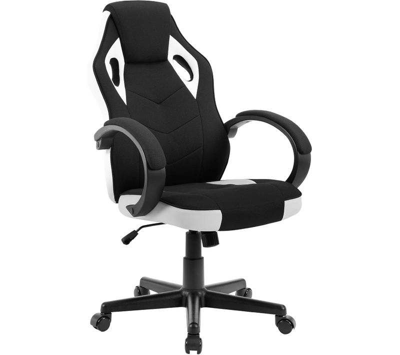 Fauteuil De Bureau. Chaise De Gaming En Tissu. Hauteur Réglable. Pivotant à 360°. Blanc