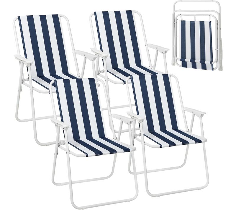 Lot De 4 Chaise De Camping Pliante,chaise Pliable Légère,chaise De Pêche Avec Accoudoirs,blanc+bleu