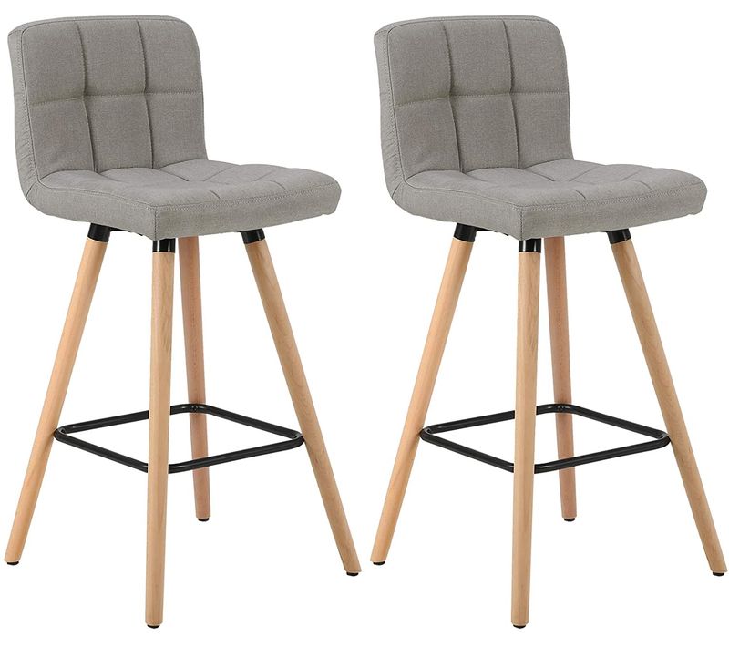 Lot De 2 Tabourets De Bar Avec Repose-pieds-Chaise De Bar Design En Bois Massif Et Lin-Gris Clair