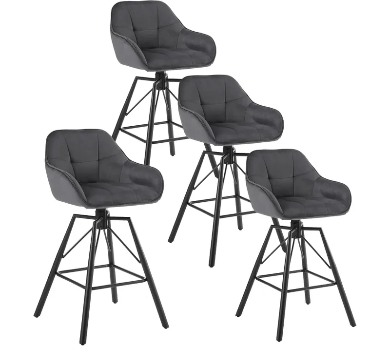 Lot De 4 Tabouret Bar En Velours, Chaise De Bar Avec Dossier, Repose-Pieds, Pivotant, Gris Foncé