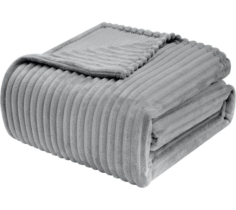 Couverture En Flanelle Avec Rayures.couverture Plaid Couverture Polaire.220x240cm.gris