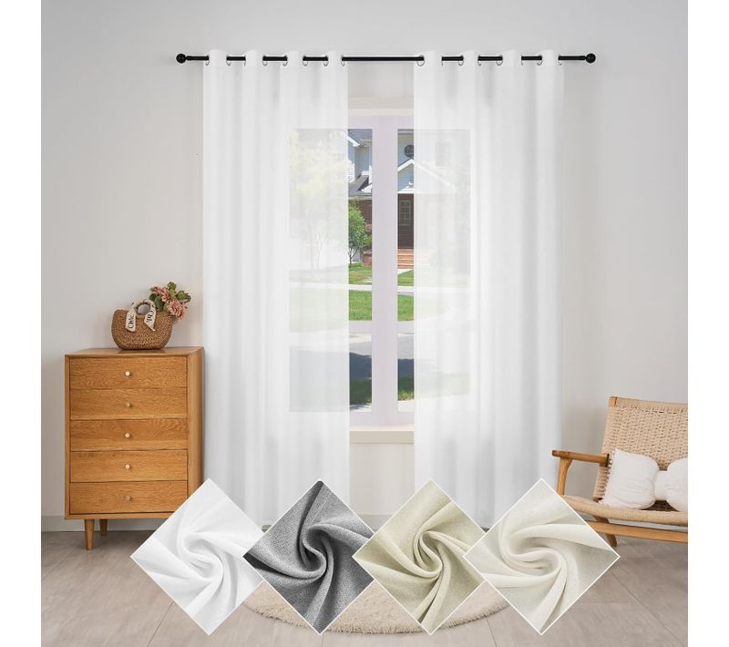 1 Pièce Rideau De Noël Translucide En Effet Lin,décoration De Fenêtre Avec Fronces,135x225cm,blanc