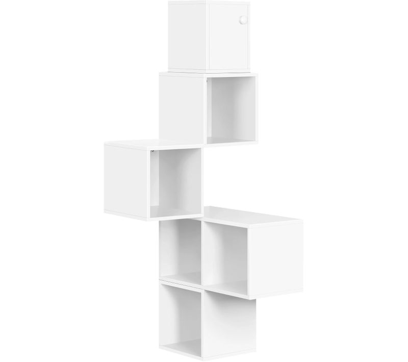 Étagère Murale,meuble D'angle, Bibliothèque Rangement Avec 5 Casiers Ouverts+1 Compartiment,blanc