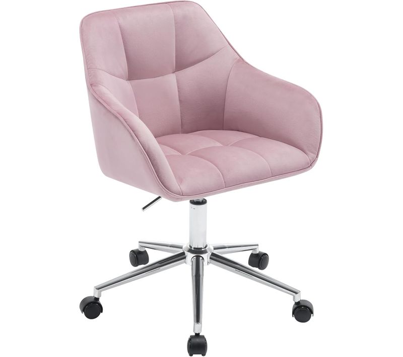 Chaise Bureau En Velours,Fauteuil De Bureau Ergonomique,Pivotante,Hauteur Réglable,Rose+Argenté