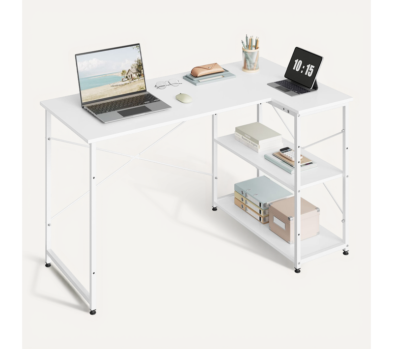Bureau D'ordinateur En Bois D'ingénierie Et Métal. Bureau D'angle. 120x74x71.5cm. Blanc