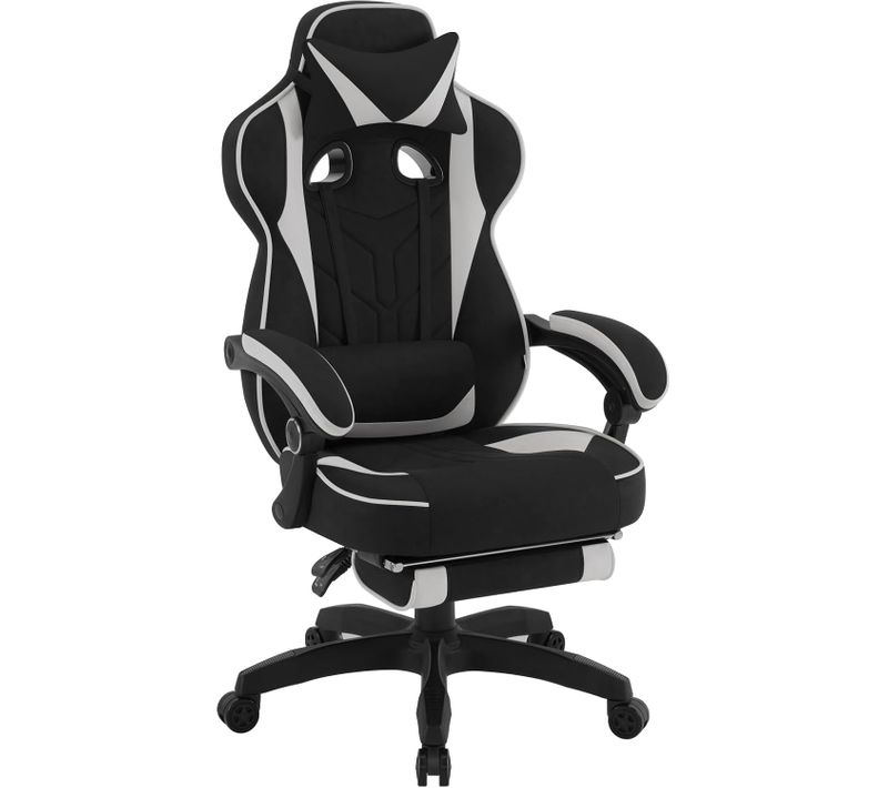 Chaise Gaming En Tissu Leathaire,Fauteuil Gamer Avec Coussin Lombaire,Hauteur Réglable,Gris