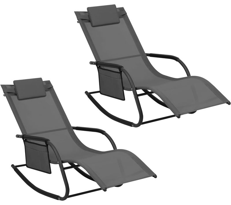 2xbain De Soleil Jardin Exterieur,chaise Longue Avec Appui-tête,accoudoirs+poche Latérale,gris
