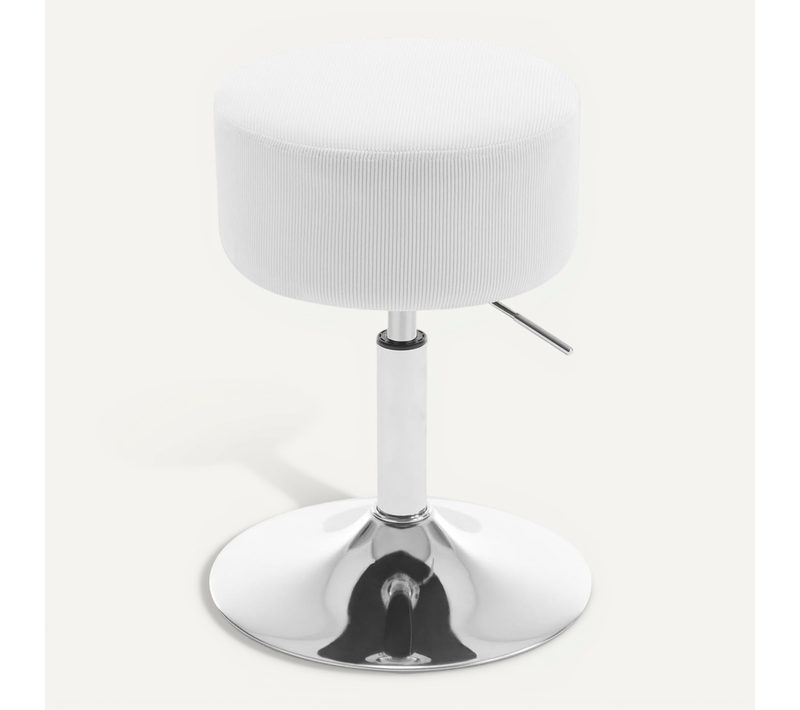Tabouret De Maquillage Rembourré En Velours Côtelé,Tabouret De Bar Pivotant,Hauteur Réglable,Blanc