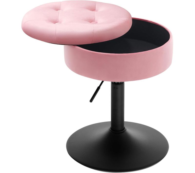 Tabouret Coiffeuse En Velours Réglable En Hauteur Pivotant Rose