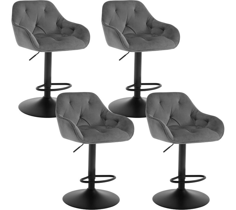 Lot De 4 Tabouret Bar Haute, Chaise Cuisine Pivotante, Hauteur Réglable, En Velours, Gris Foncé