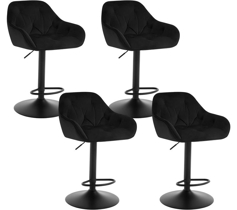 Lot De 4 Tabouret Bar Haute, Chaise Cuisine Pivotante, Hauteur Réglable, En Velours, Noir