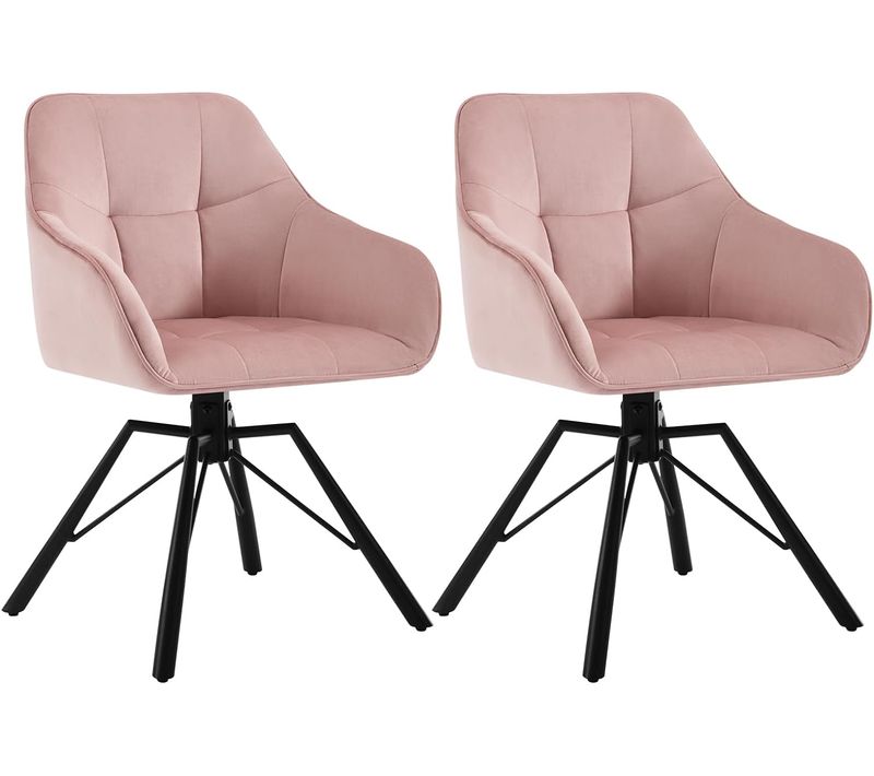Lot De 2 Chaise Pivotante à 360°, Chaise Salle à Manger Rembourrée, Scandinave, En Velours, Rose