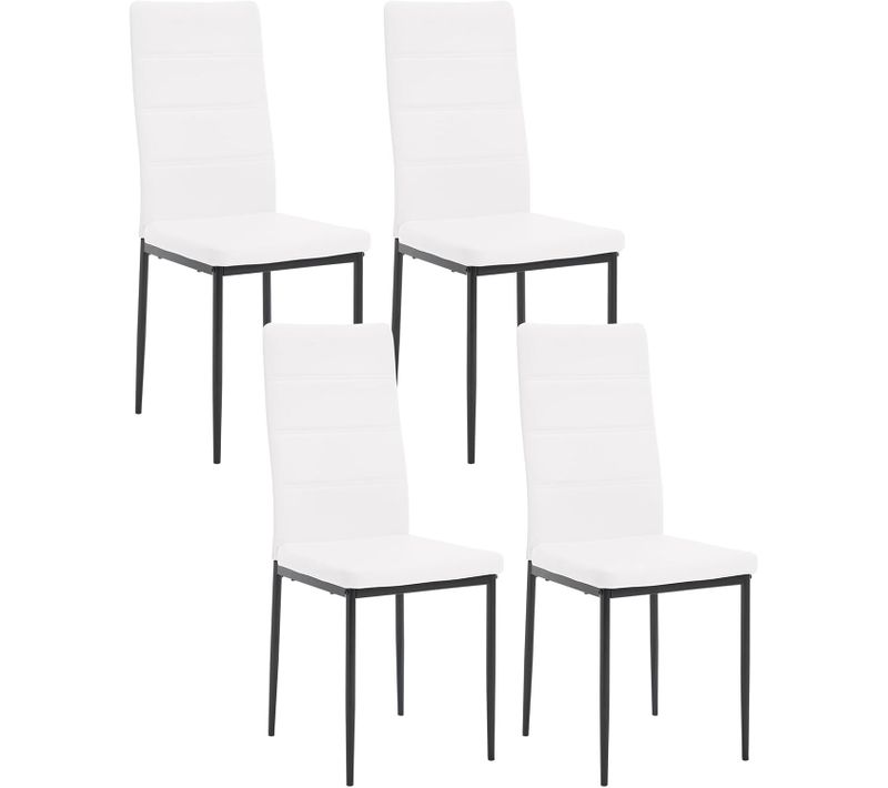 4 x Chaise Salle à Manger, Chaise Cuisine Avec Dossier Haut, Rembourré En Similicuir, Blanc