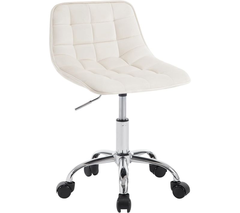 Chaise Bureau Rembourrée En Velours,hauteur Réglable,pivotante crème