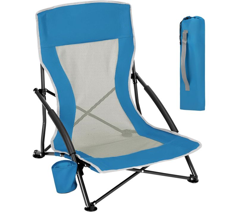 Chaise De Plage Pliante,chaise Camping,avec Dossier En Maille,porte-gobelet,sac De Transport,bleu