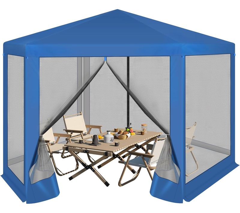 Tonnelle De Jardin Extérieur,pergola Avec Moustiquaire Et Parois Latérales En Maille,3,8x3,3m,bleu