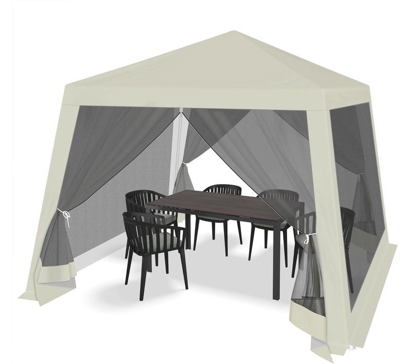Tonnelle De Jardin Extérieur,avec Moustiquaire,pergola,avec Parois Latérales En Maille,3x3m,beige
