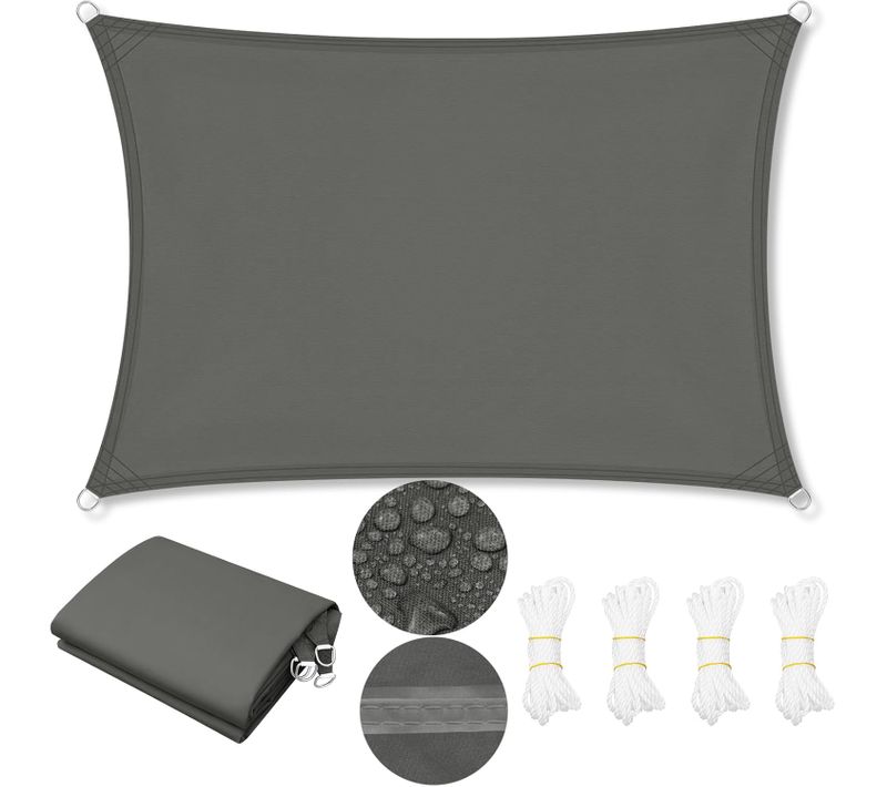 Voile D'ombrage Imperméable En Pes,polyester,toile Parasol Avec Oeillets D Et Cordes 3x5m,gris Foncé