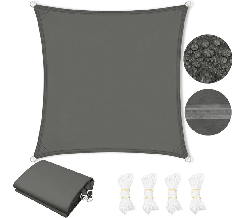 Voile D'ombrage Imperméable En Pes,polyester,toile Parasol Avec Oeillets D Et Cordes 4x4m,gris Foncé