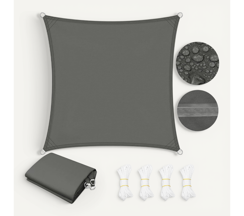 Voile D'ombrage Imperméable 5x5m En Pes, Polyester, Avec Oeillets D Et Cordes, Gris Foncé