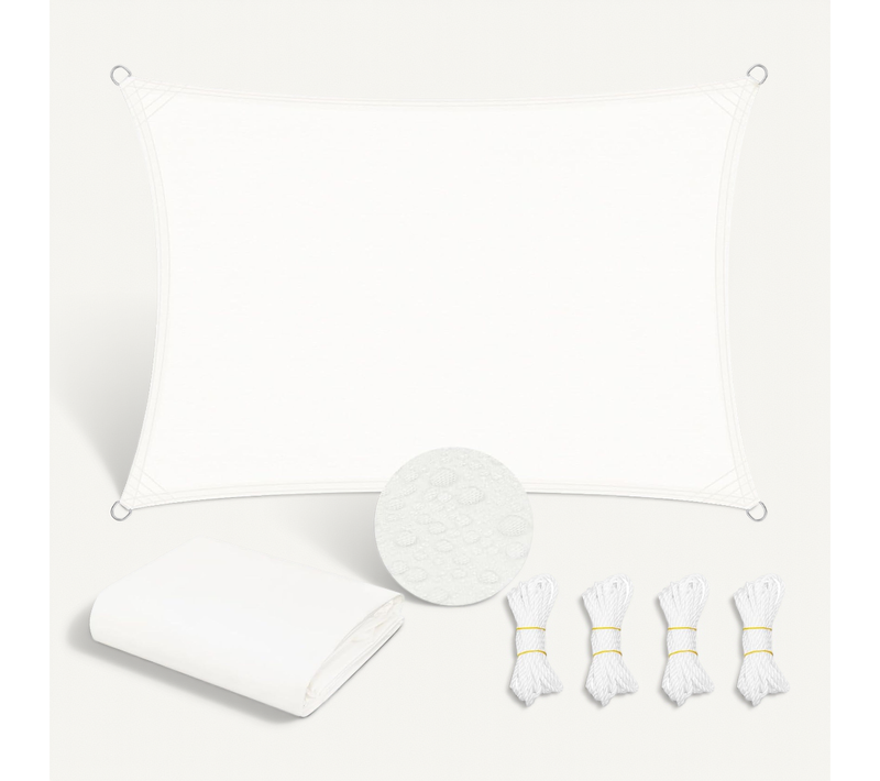 Voile D'ombrage Imperméable 2x3m En Pes, 200 G/m² Polyester, Avec Oeillets D+cordes, Beige