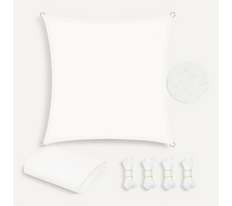 Voile D'ombrage Imperméable 4x4m En Pes, 200 G/m² Polyester, Avec Oeillets D+cordes, Beige