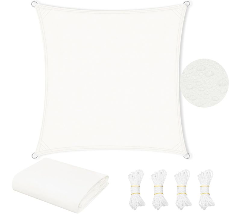 Voile D'ombrage 5x5m Imperméable En Pes, 200 G/m²polyester, Avec Oeillets D+cordes, Beige