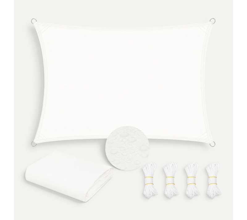 Voile D'ombrage Imperméable 4x6m En Pes, 200 G/m² Polyester, Avec Oeillets D+cordes, Beige