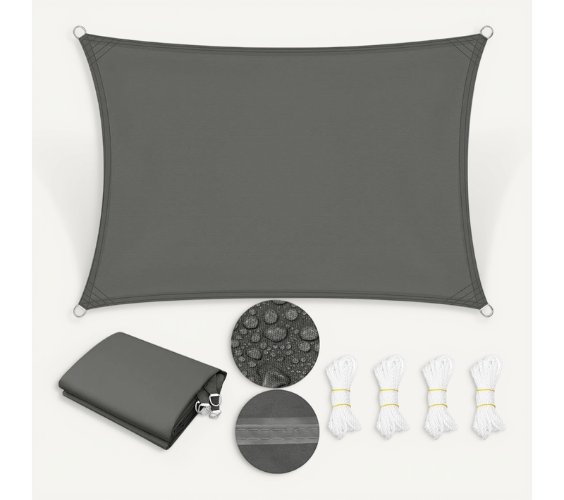 Voile D'ombrage Imperméable 2x3m En Pes, Polyester, Avec Oeillets D Et Cordes, Gris Foncé